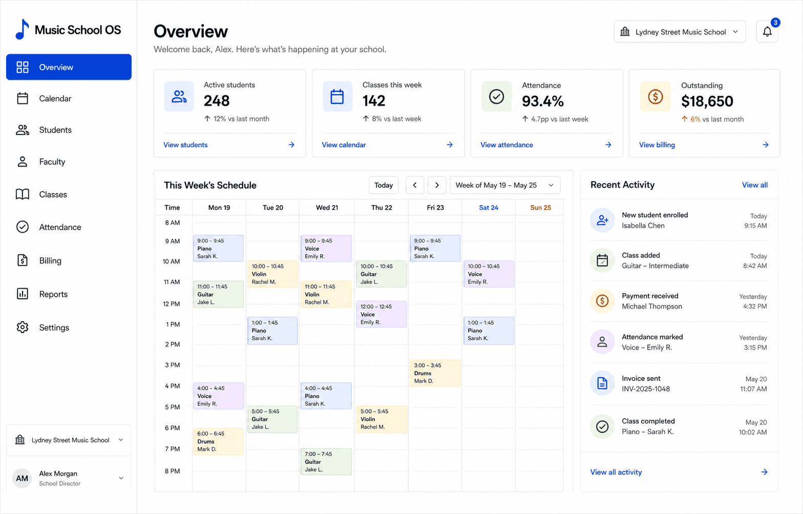Music School OS dashboard